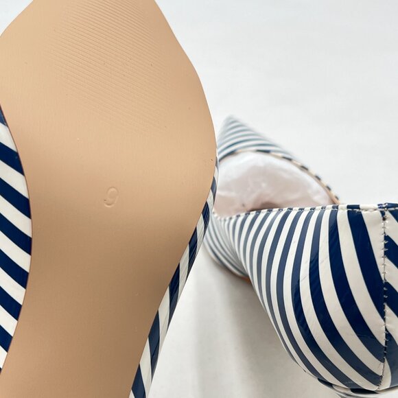 YDN Blue Stripe Chic Pointed Closed Toe Mid Heel Pumps Slip on Dress Shoe - Picture 6 of 8